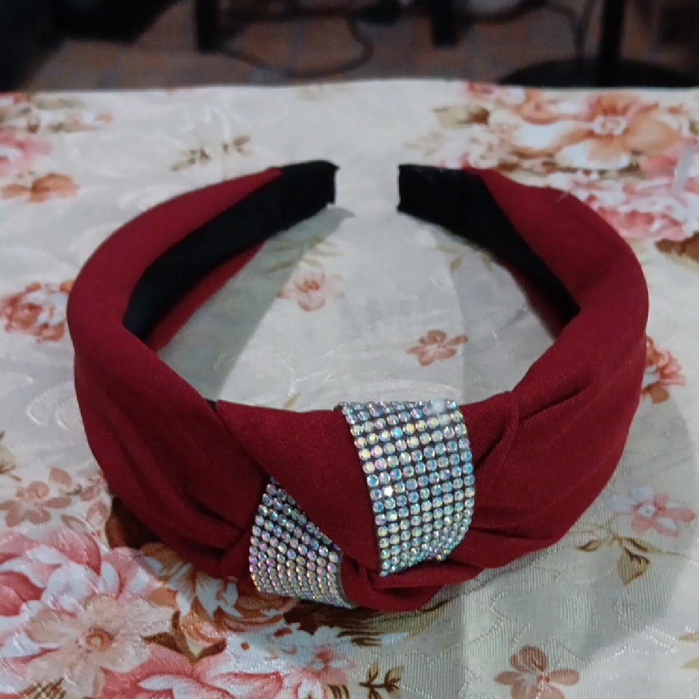 Chic Burgundy Headband with Crystal Detail